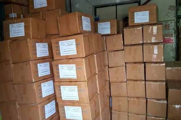 Packages of books ready to be brought into the library