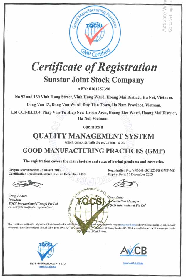 The company has awarded GMP certification